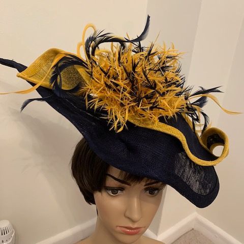 Navy and mustard shaped hat